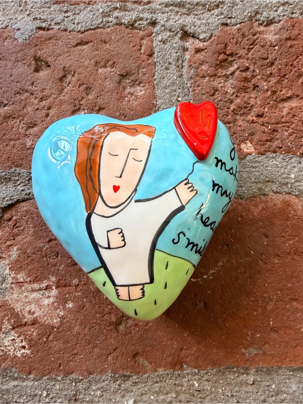 Sandra Magsamen Silvestri Ceramic painted rattle Heart YOU MAKE MY HEART SMILE